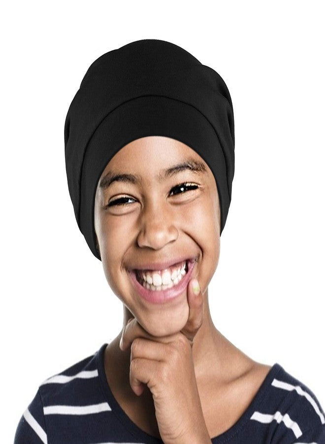 Alnorm Kids Beanie Sleep Hats Bonnet for Night Sleeping Skull Cap to Keep Hair Smooth Adjustable Black - Image 2